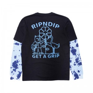 Long Sleeve Ripndip Get A Grip Double Sleeve Tee Czarne Głęboka Niebieskie | PLQ3065M